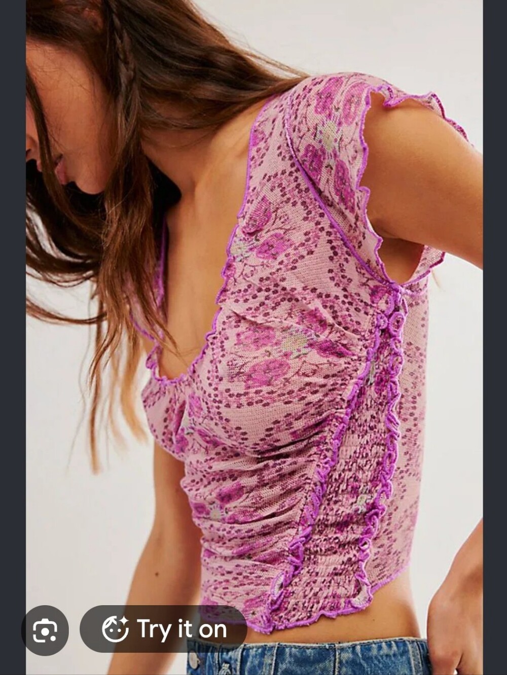 Free People Oh My Baby Pink Floral Ruched Crop Top